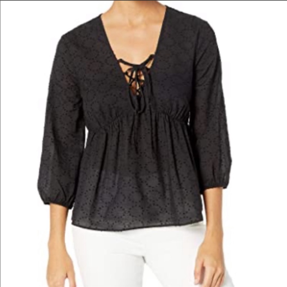 *NEW* BCBG MAX AZRIA Textured Black Peplum Top w/ Tie
